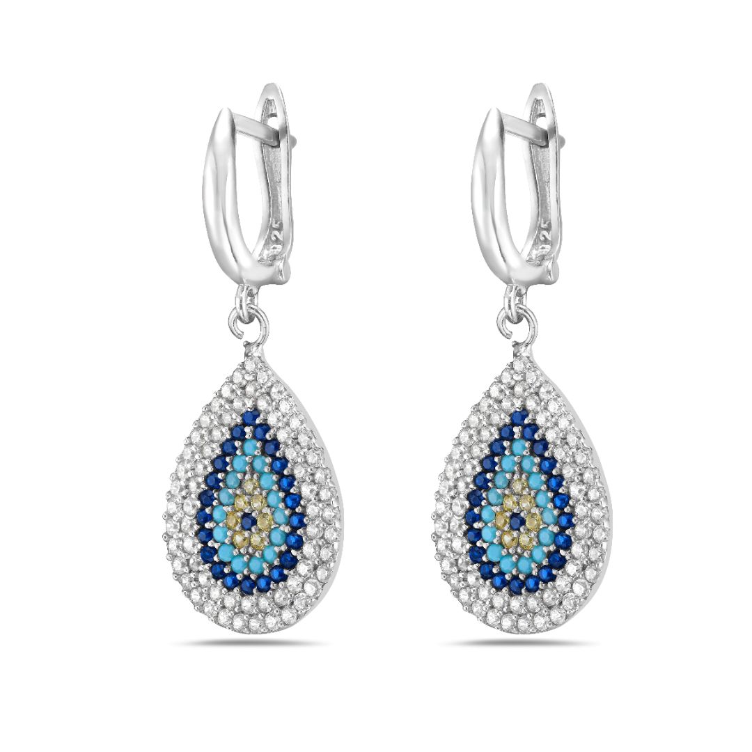 Tia Tear Drop Evil Eye Hanging Earrings