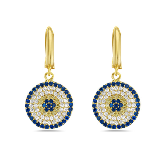 Beta Evil Eye Earrings in 14K White Gold Plated