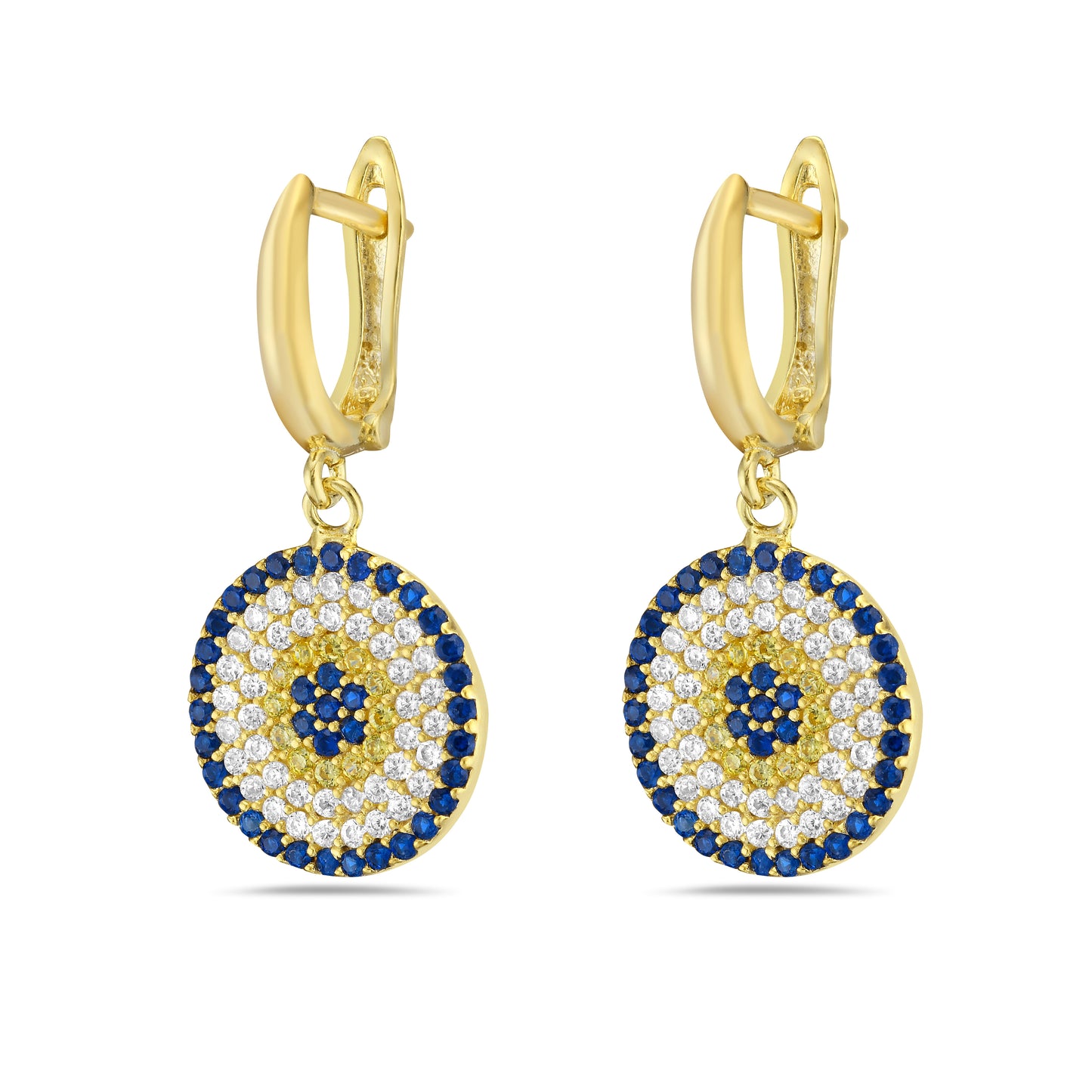 Beta Evil Eye Earrings in 14K White Gold Plated