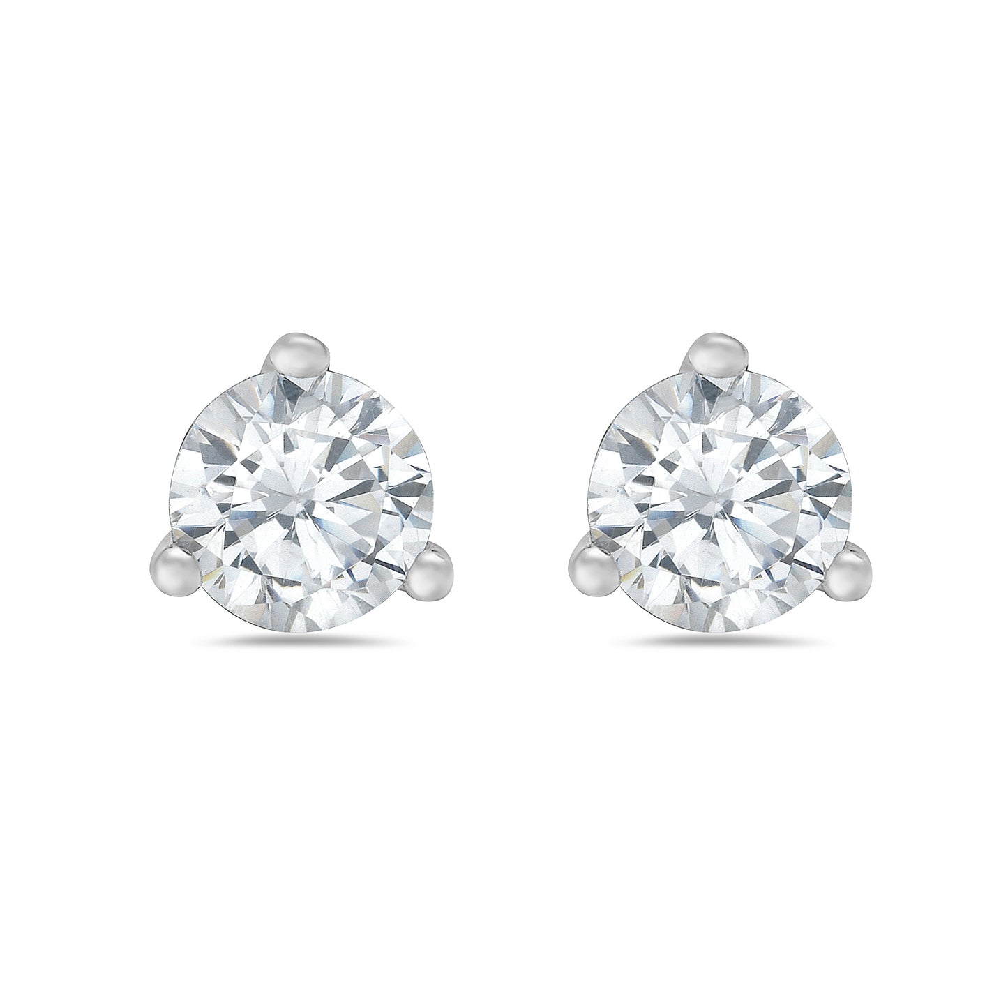 Cubic zirconia three prong stud earrings