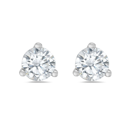 Cubic zirconia three prong stud earrings