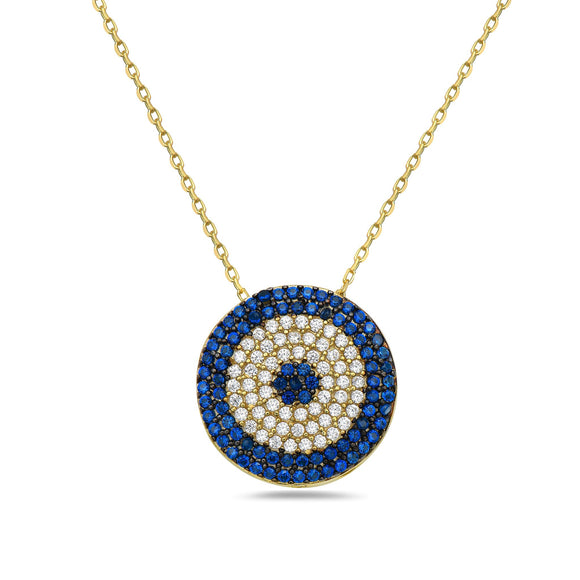 ROUND EVIL EYE YELLOW PLATED NECKLACE