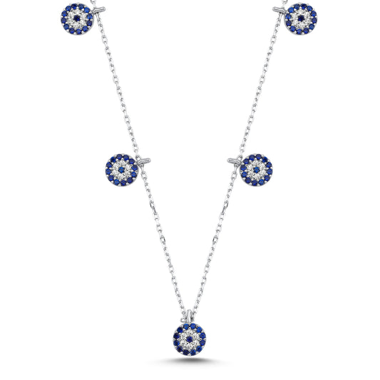 Stationed Evil Eye Necklace in Rhodium-Plated Sterling Silver