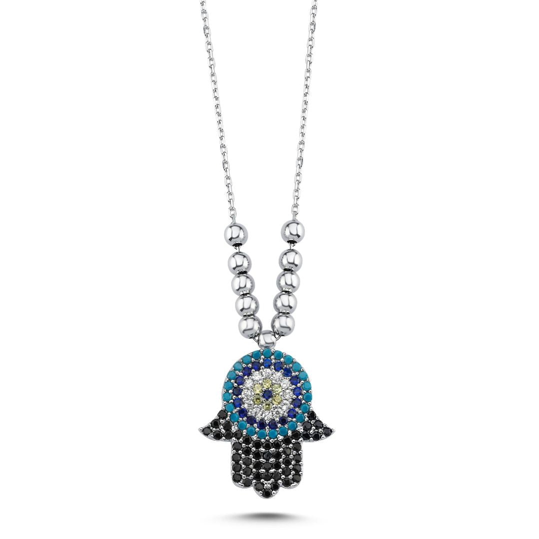 Sterling Silver Beaded Hamsa Necklace