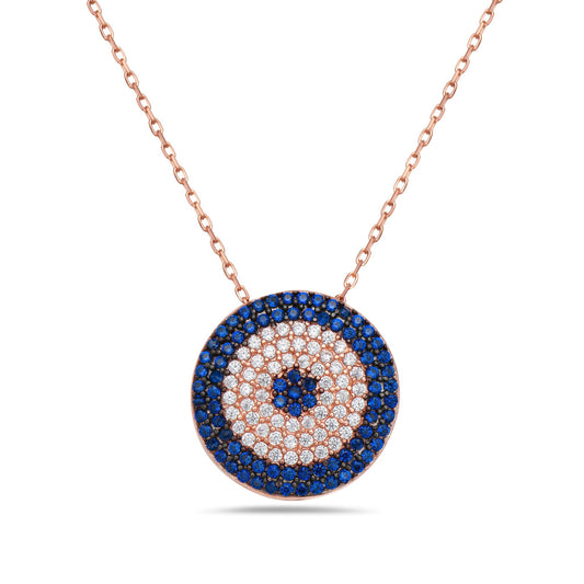 Round Evil Eye Rodium Plated Necklace